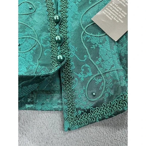 Nah Nah Jacket Womens 8P Green Floral Brocade Button Front Petite Formal - Picture 5 of 10